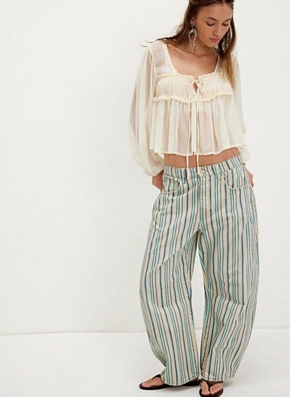 NWOT We The Free People Mid Rise Barrel Printed Jeans Carnival Stripe Combo🚨